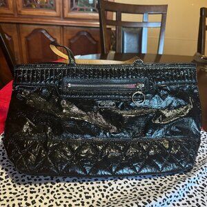 Coach Poppy Daisy Liquid Gloss Patent Leather Tote in Black